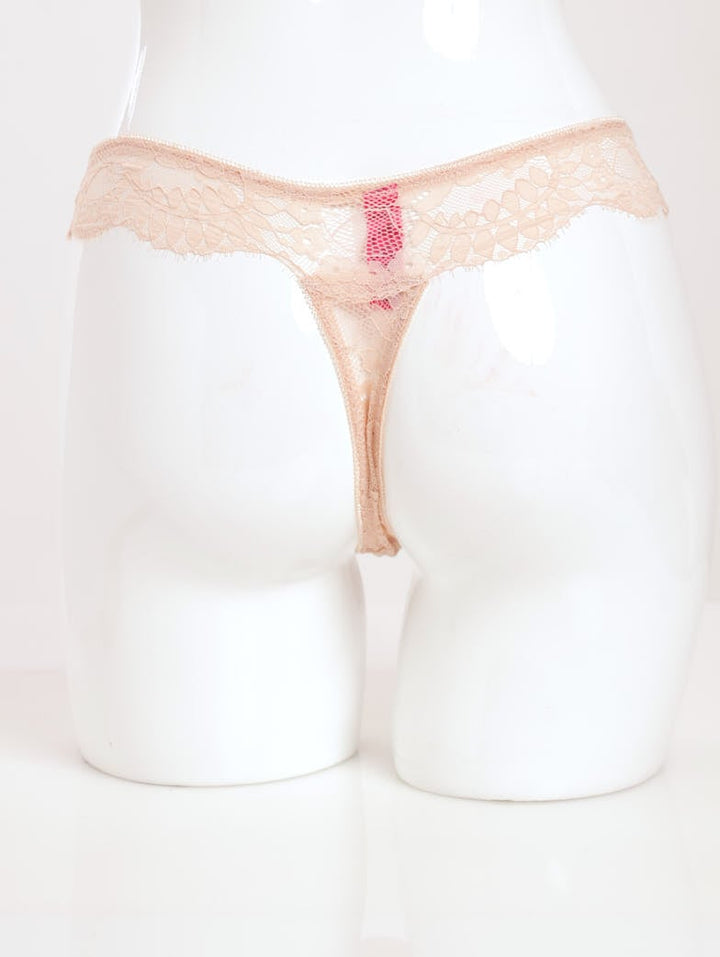 Ladies Eyelash Lace Thong Panty - Nude