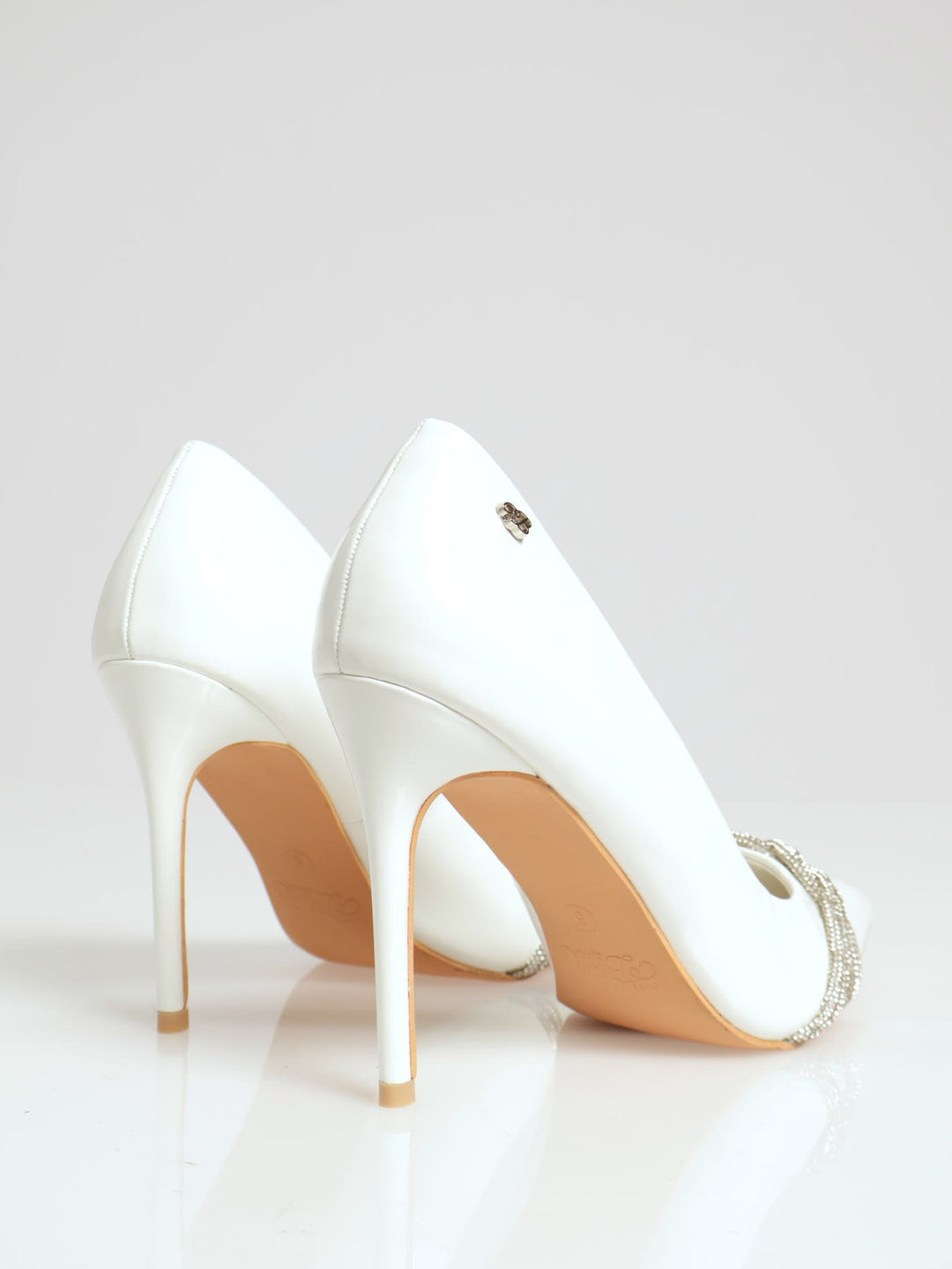 Lola Embellished Pointed Toe Court Heel - White