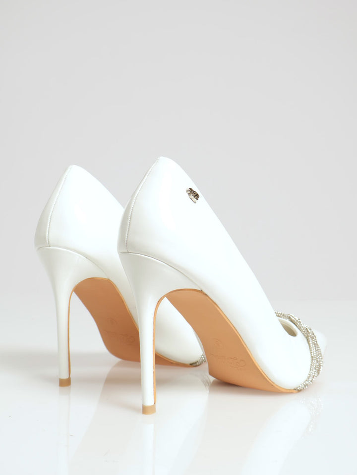 Lola Embellished Pointed Toe Court Heel - White