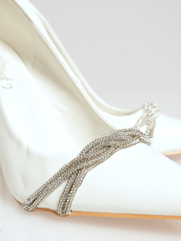 Lola Embellished Pointed Toe Court Heel - White