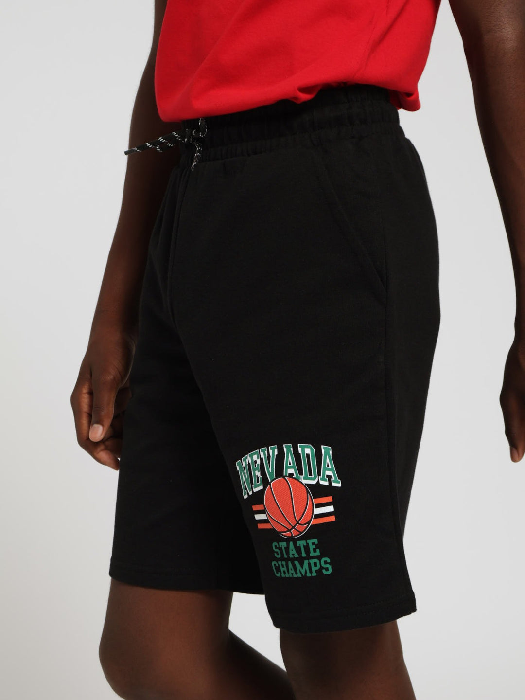 Boys Fleece Print Shorts - Black