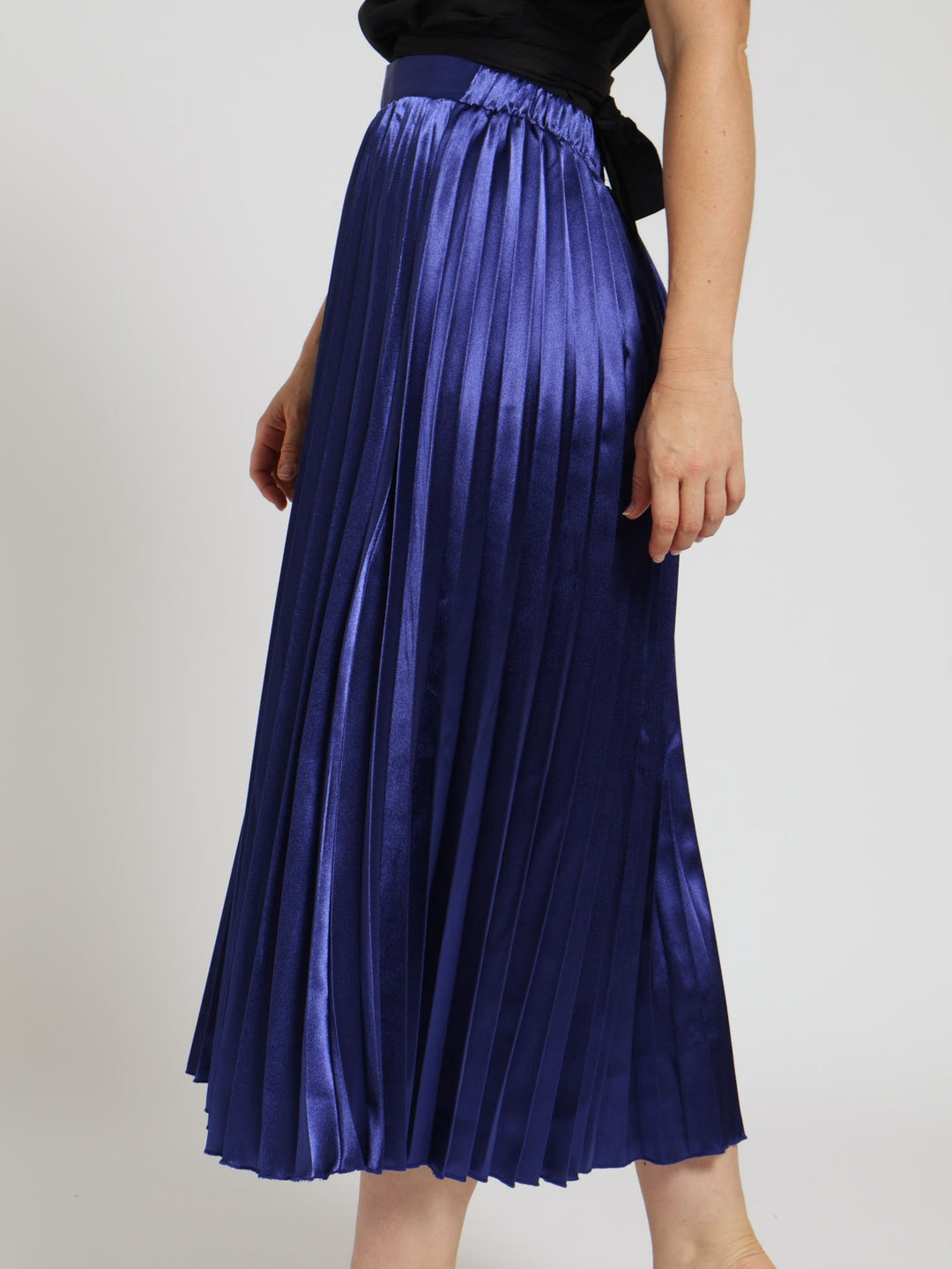 Pleated Midi Satin Skirt - Cobalt