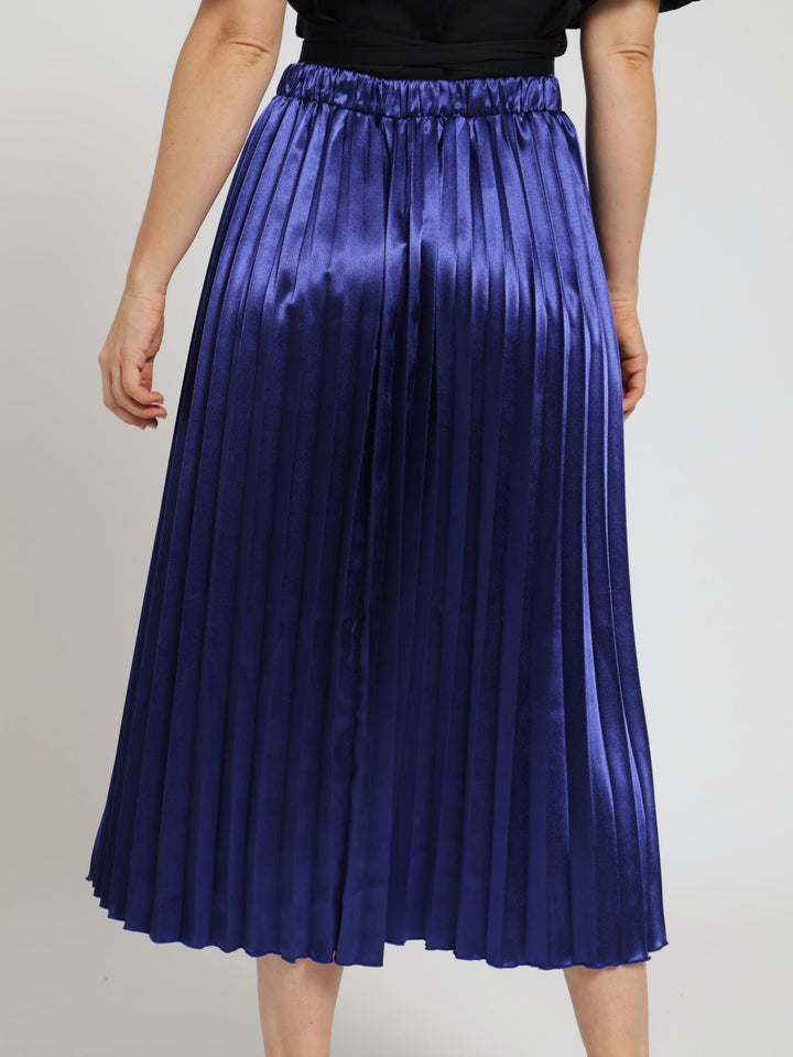 Pleated Midi Satin Skirt - Cobalt