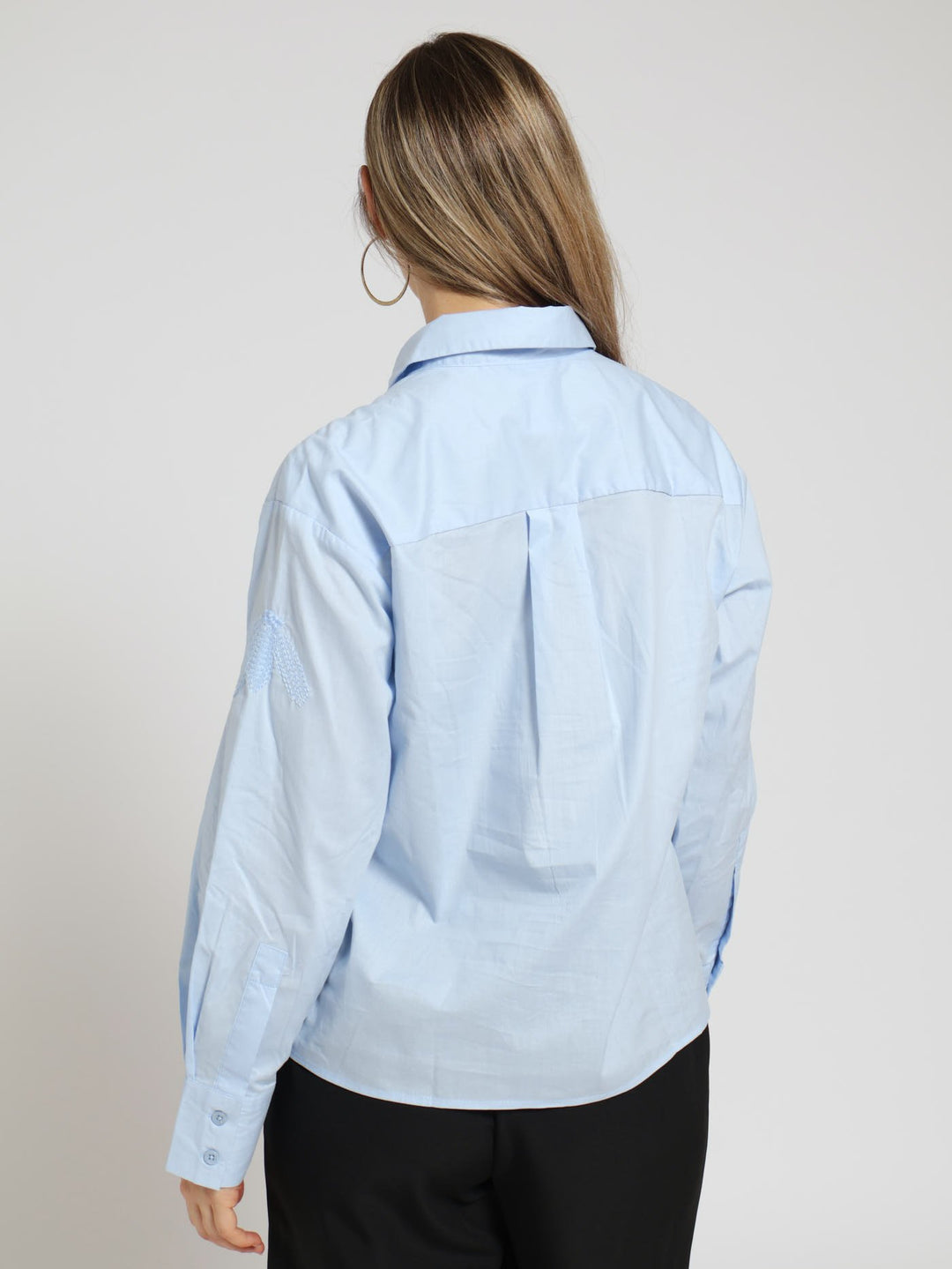 Sequin Embroidered Poplin Shirt - Light Blue