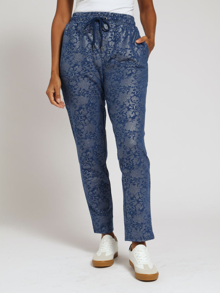 Foil Print Straight Leg Pants - Navy