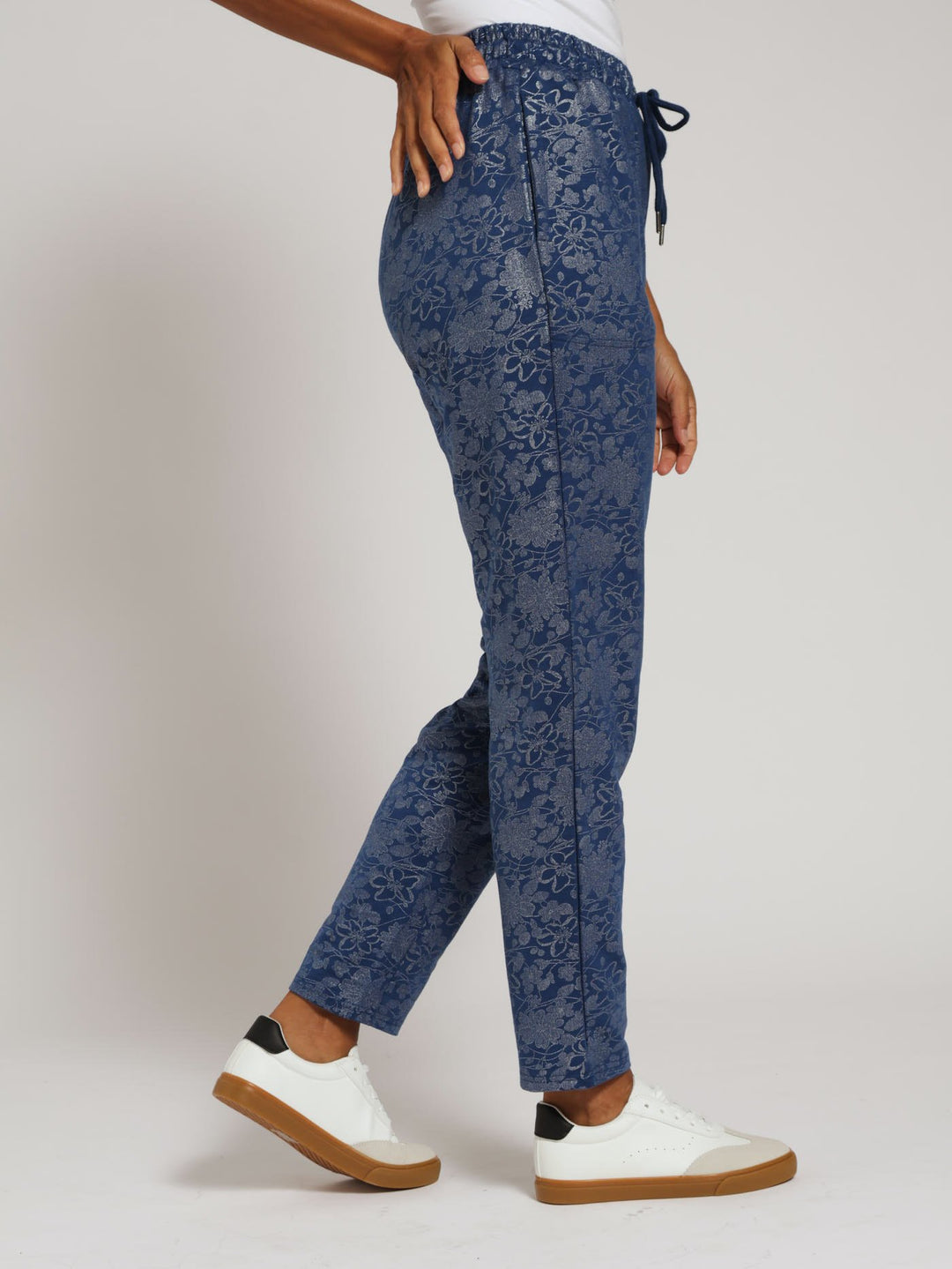 Foil Print Straight Leg Pants - Navy