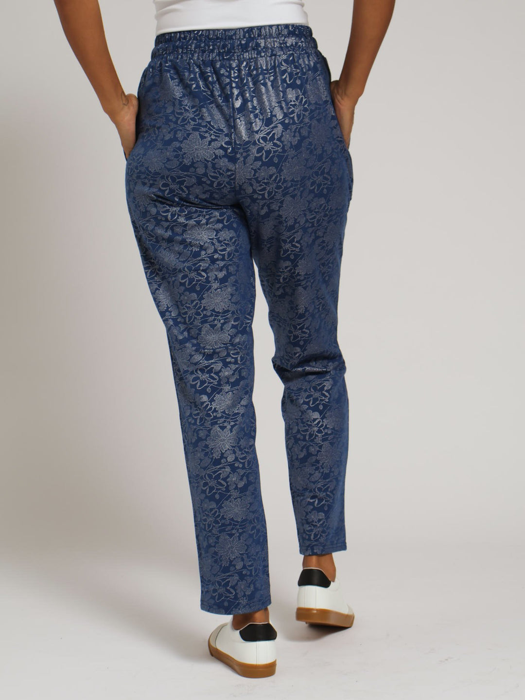 Foil Print Straight Leg Pants - Navy