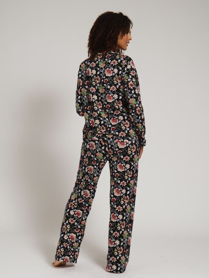 Long Sleeve Floral Soft Touch Pj Top & Pant Set - Black