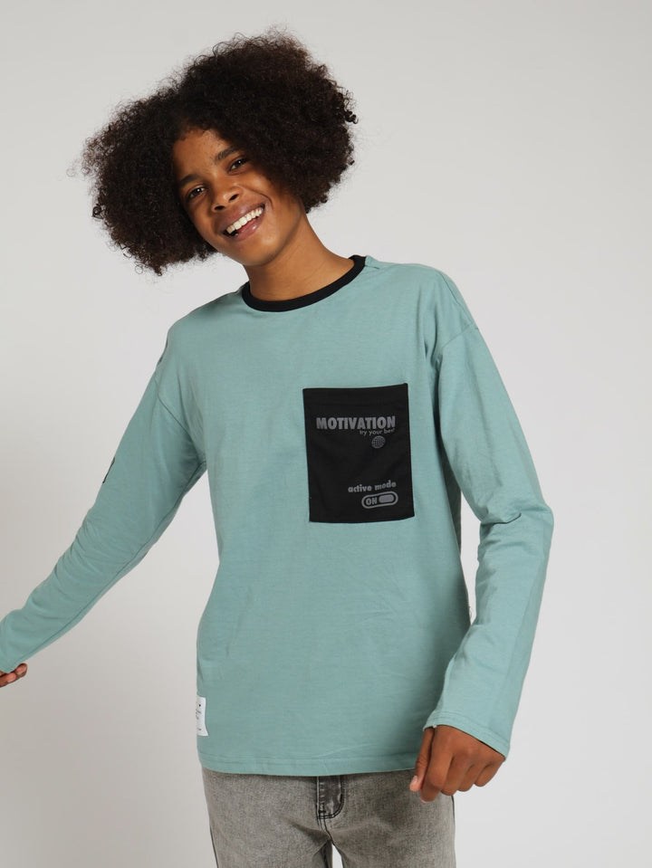 Boys Long Sleeve Mesh Pocket Tee - Green