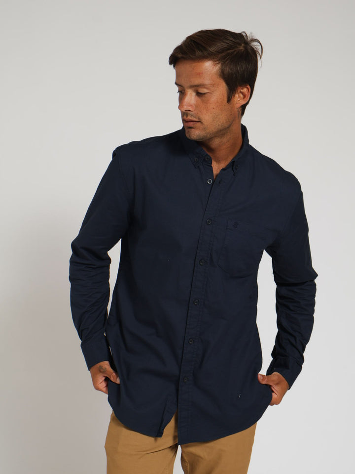 Long Sleeve Plain Oxford - Navy