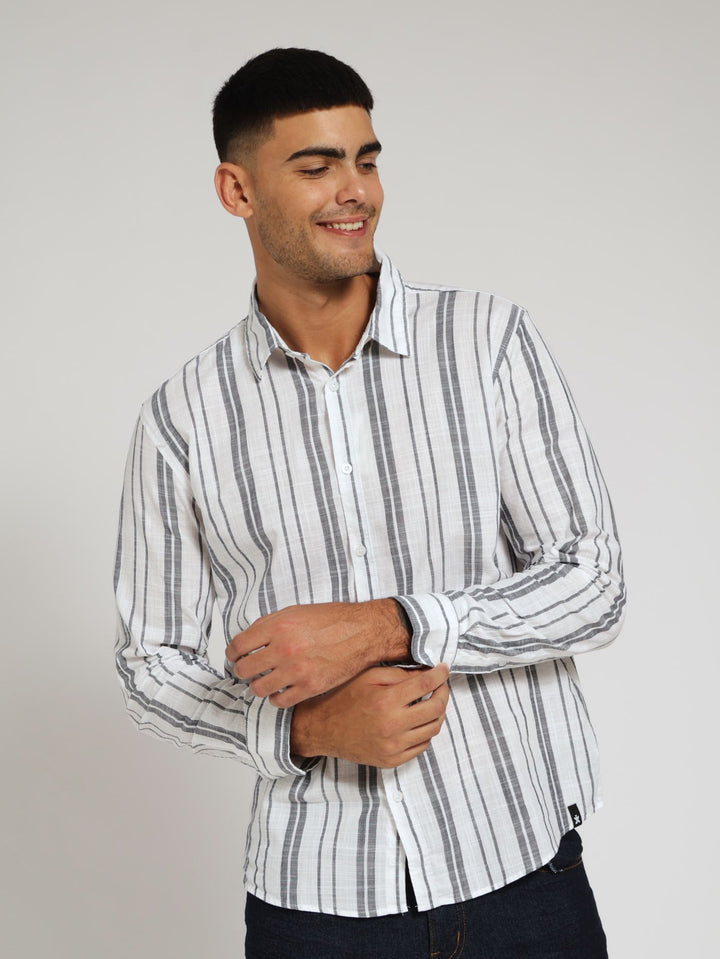 Long Sleeve Stripe Surface Interest Shirt - Navy