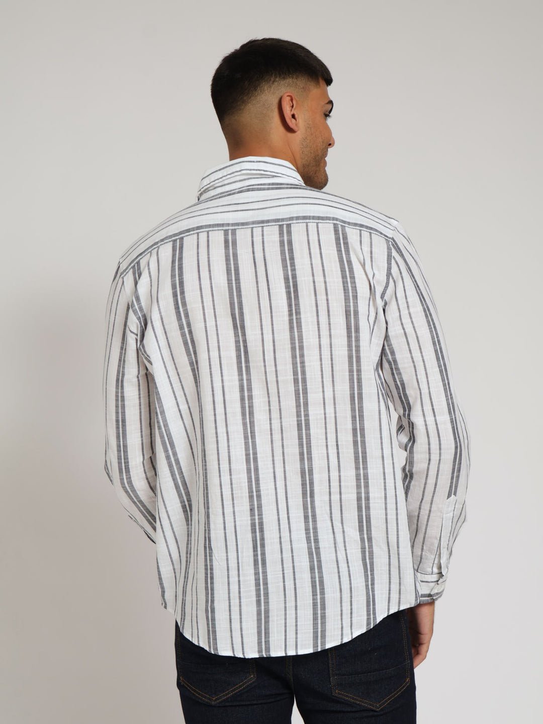 Long Sleeve Stripe Surface Interest Shirt - Navy