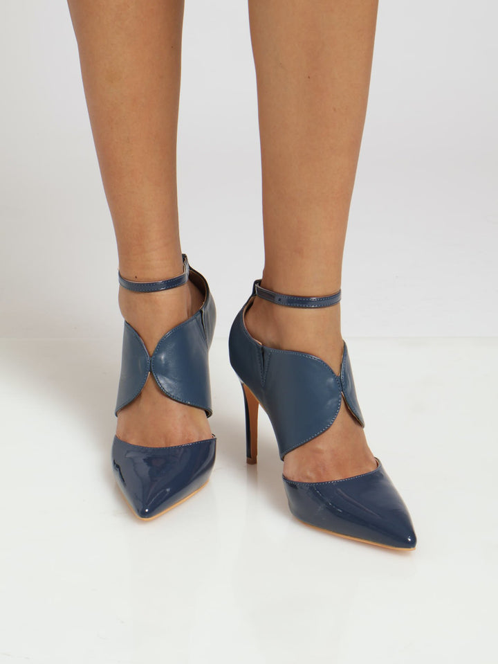 Lola Ankle Strap Pointed Toe Court Heel - Navy