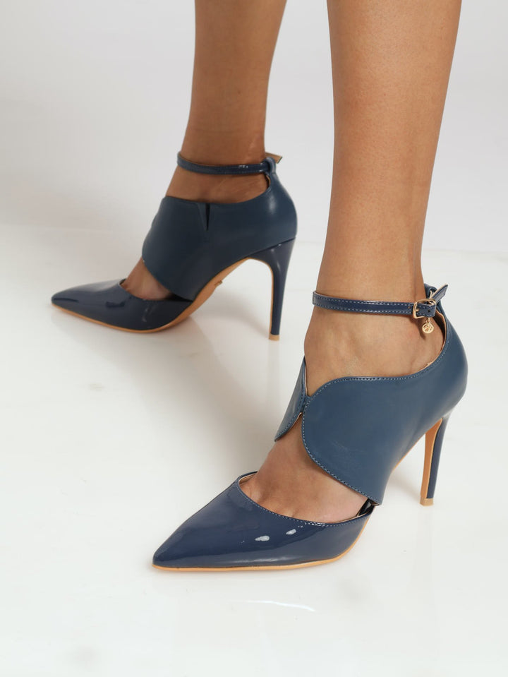 Lola Ankle Strap Pointed Toe Court Heel - Navy