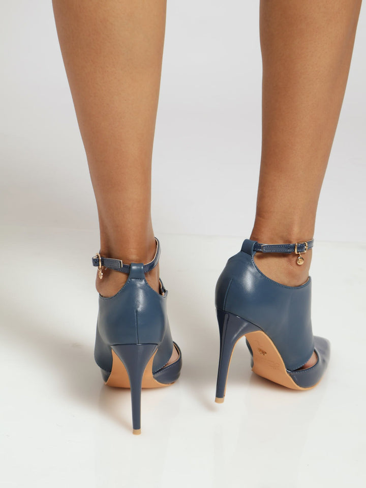 Lola Ankle Strap Pointed Toe Court Heel - Navy