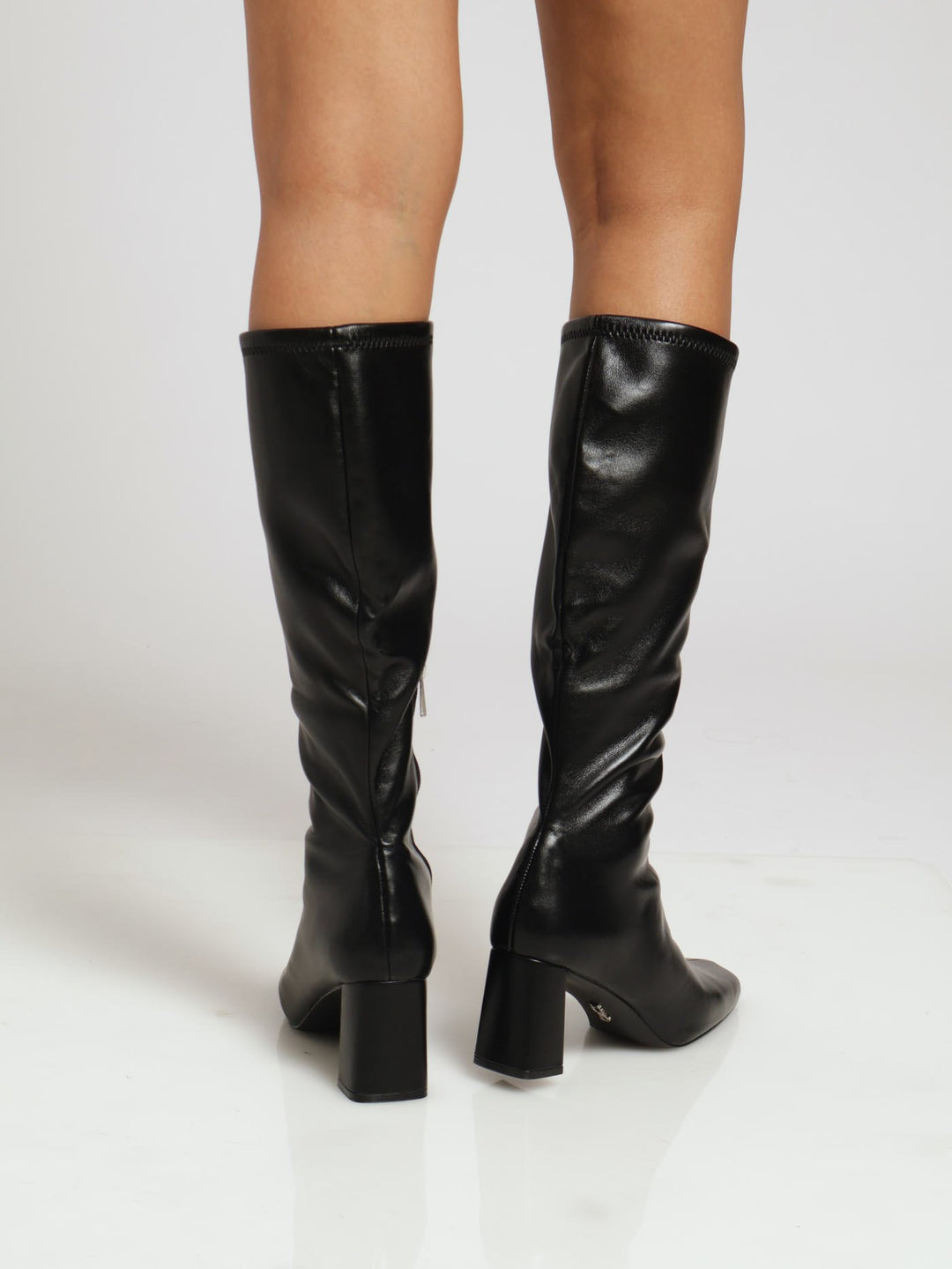 Holly Healed Square Toe Knee High Boots - Black