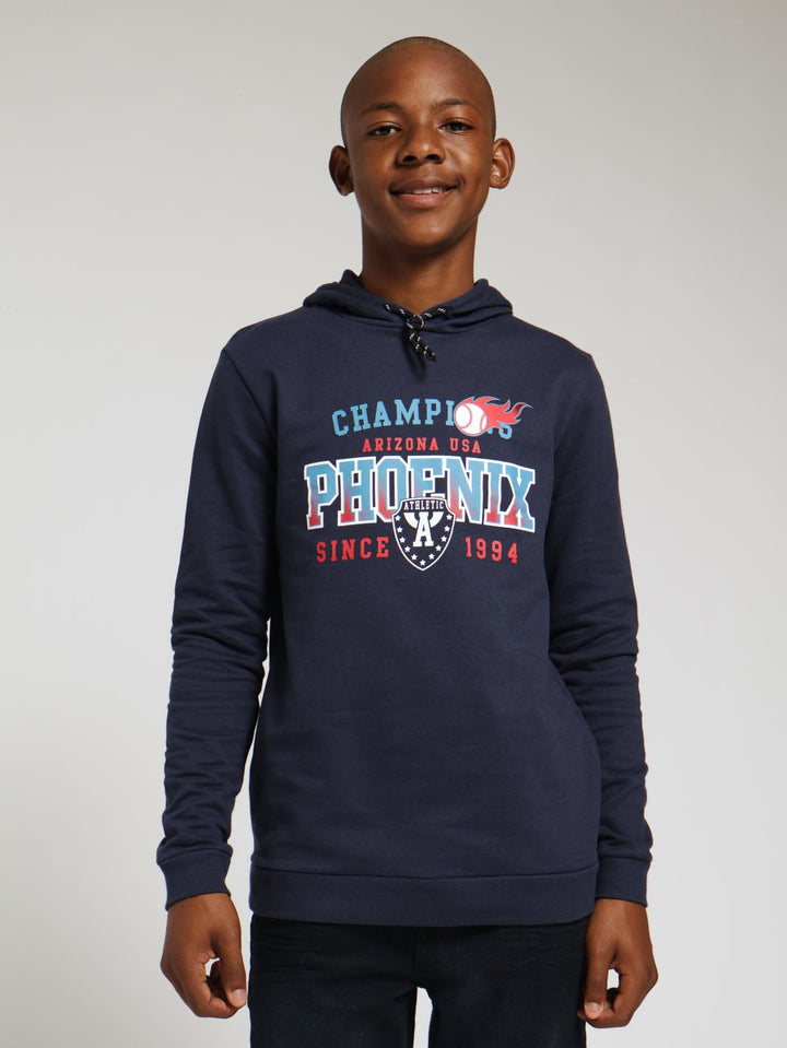 Boys Phoenix Print Fleece Hoody - Navy