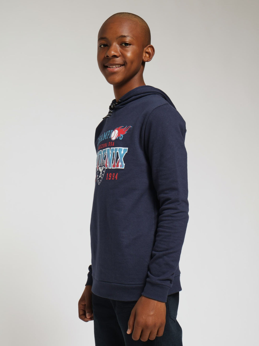 Boys Phoenix Print Fleece Hoody - Navy