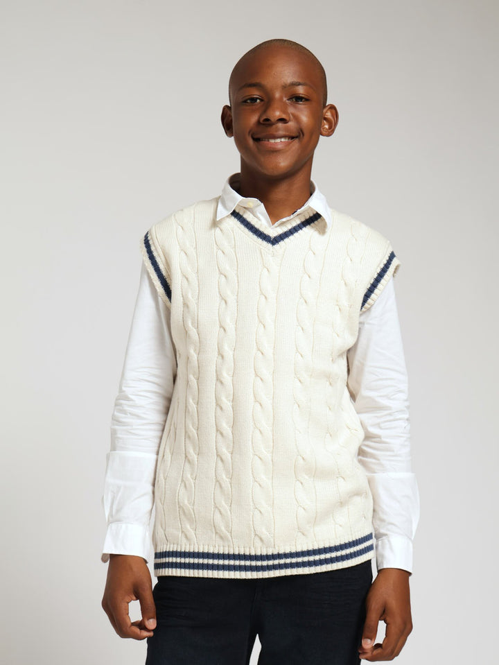 Boys Sleeveless Cable Knit Jersey - White