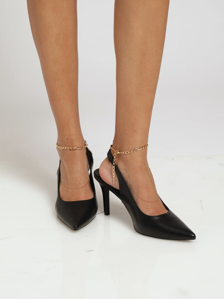 Chain Ankle Strap Slingback Heel - Black