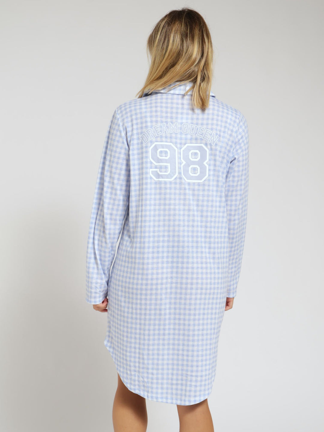 Long Sleeve Button Through Pj Knit Sleepshirt - Blue