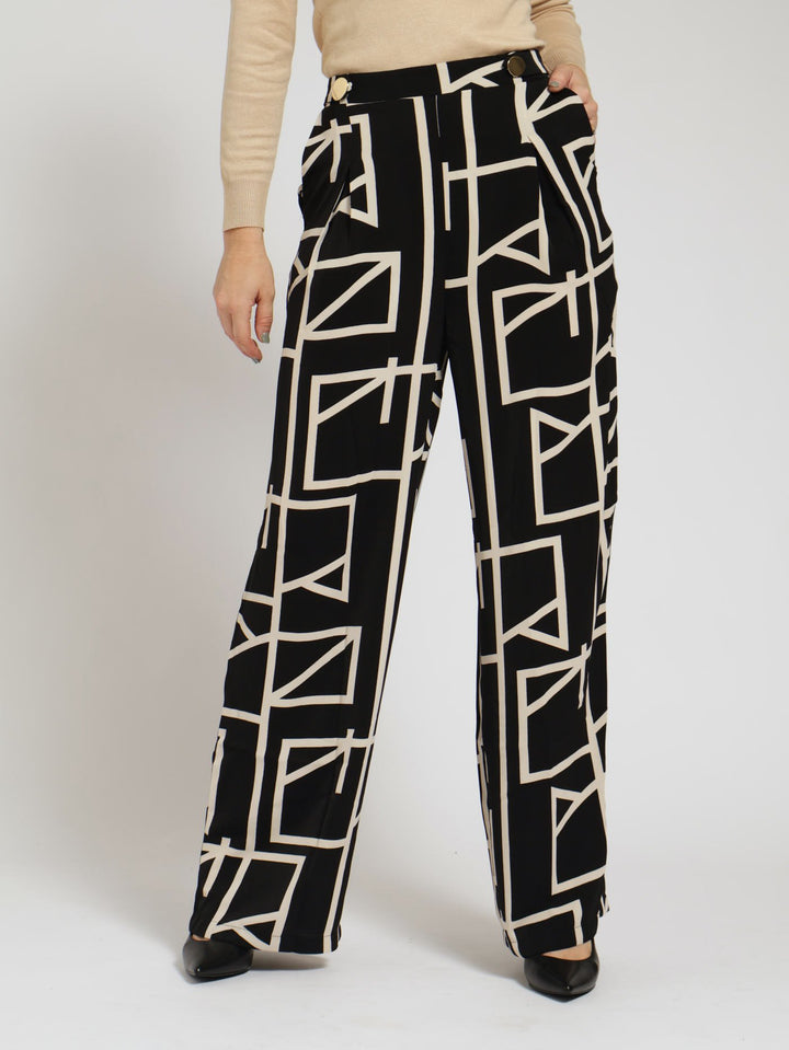 Paper Bag Button Tab Pants - Black/White