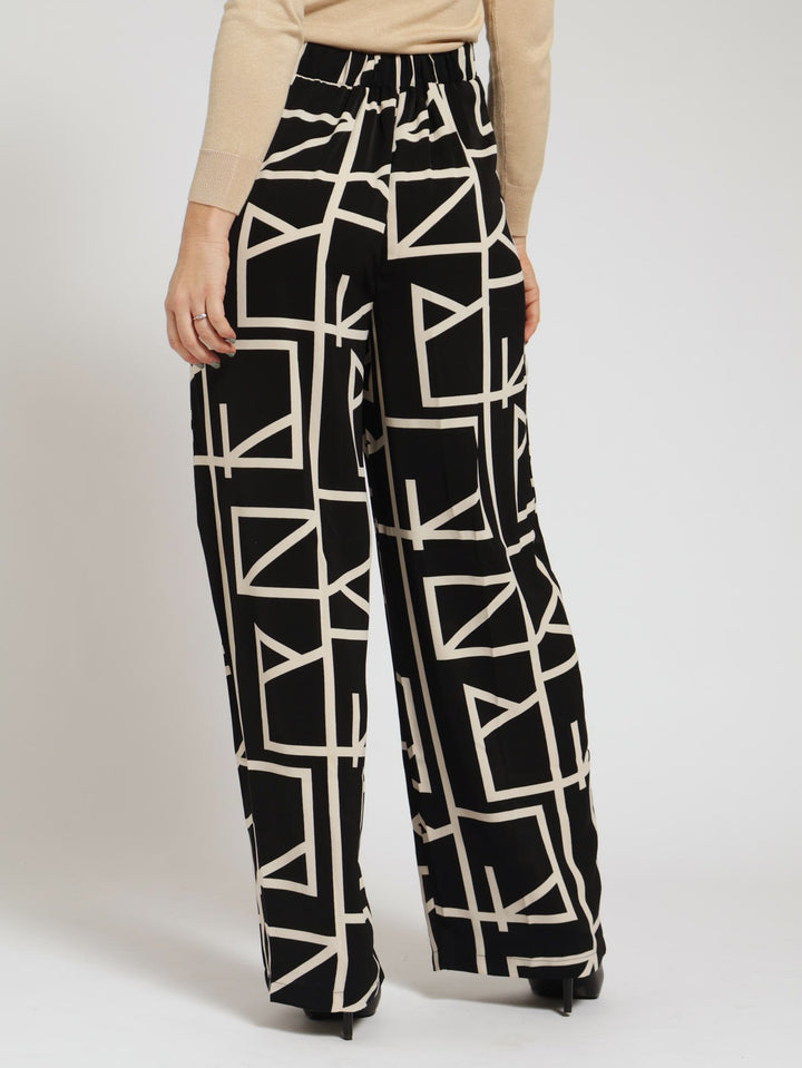 Paper Bag Button Tab Pants - Black/White