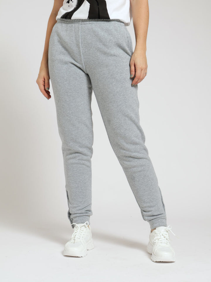 Fleece Jogger With Button Detail - Grey Melange