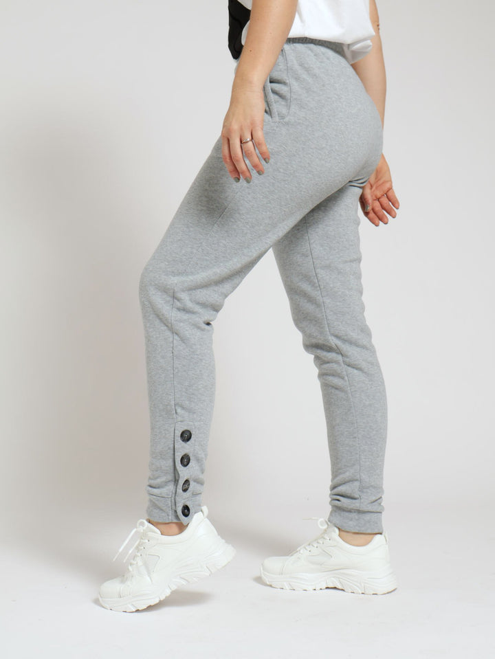 Fleece Jogger With Button Detail - Grey Melange