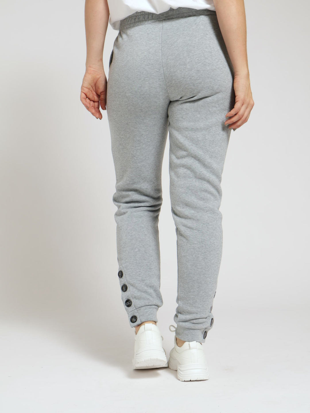 Fleece Jogger With Button Detail - Grey Melange