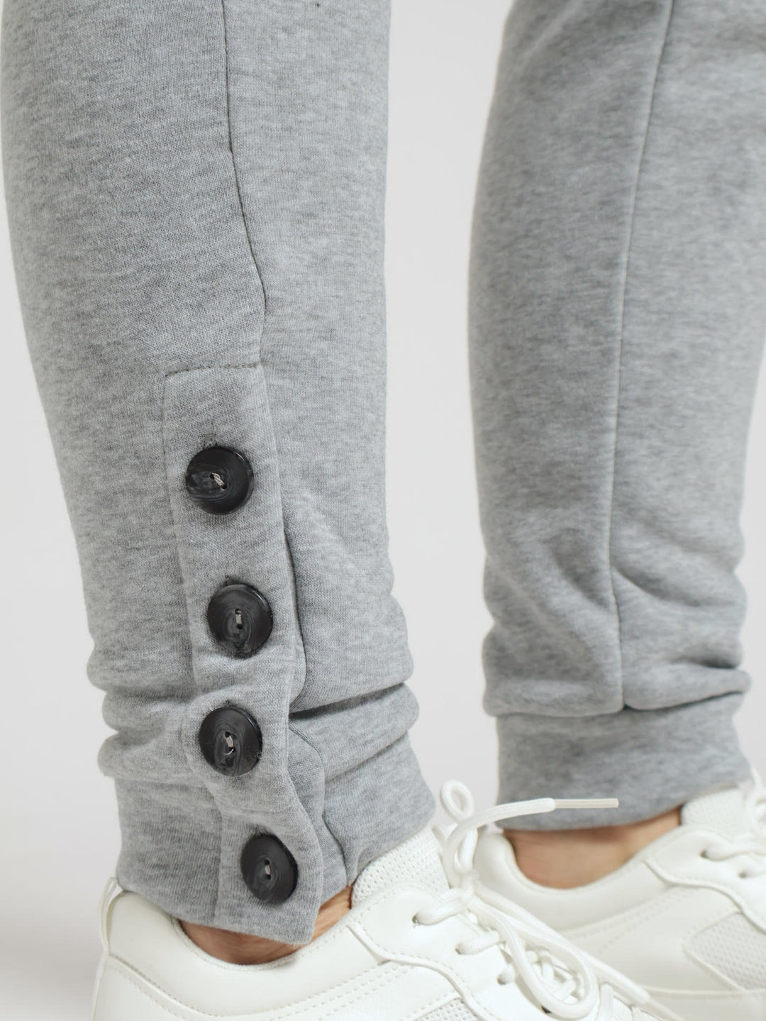 Fleece Jogger With Button Detail - Grey Melange