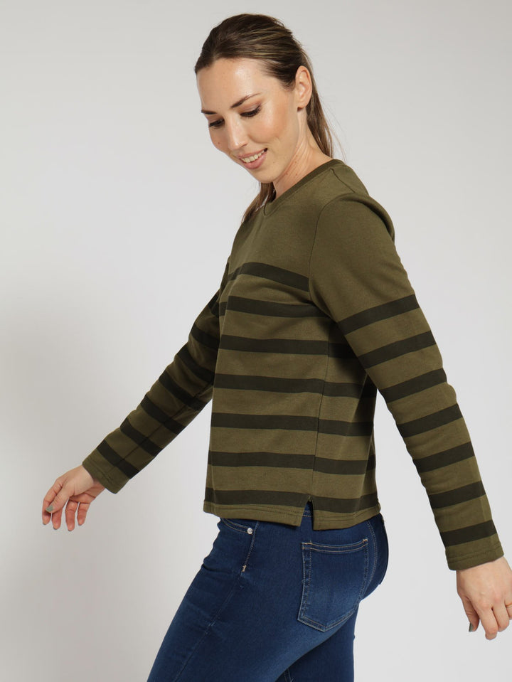 Fleece Striped Pullover - Fatigue