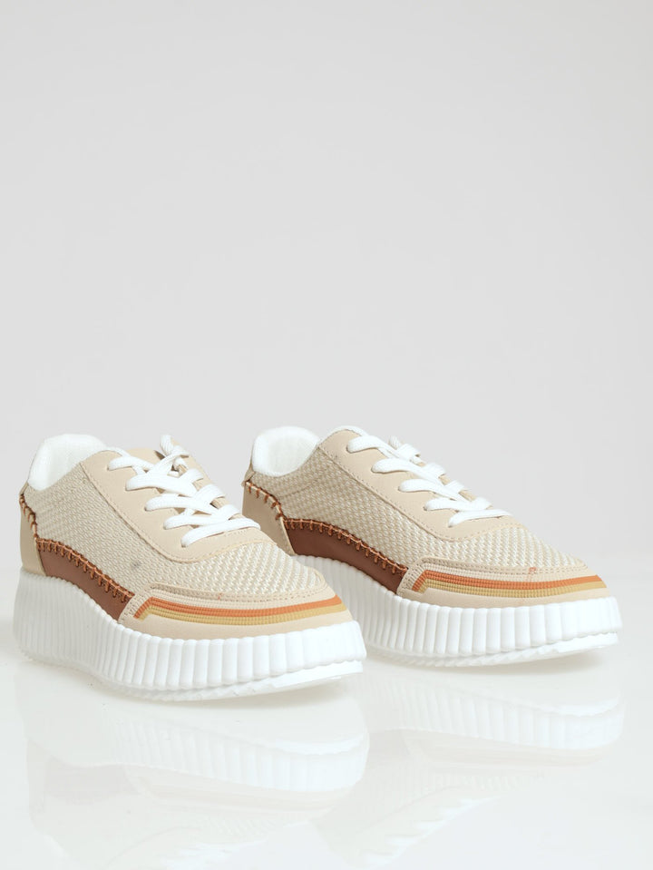 Platform Retro Lace Up Sneaker - Beige