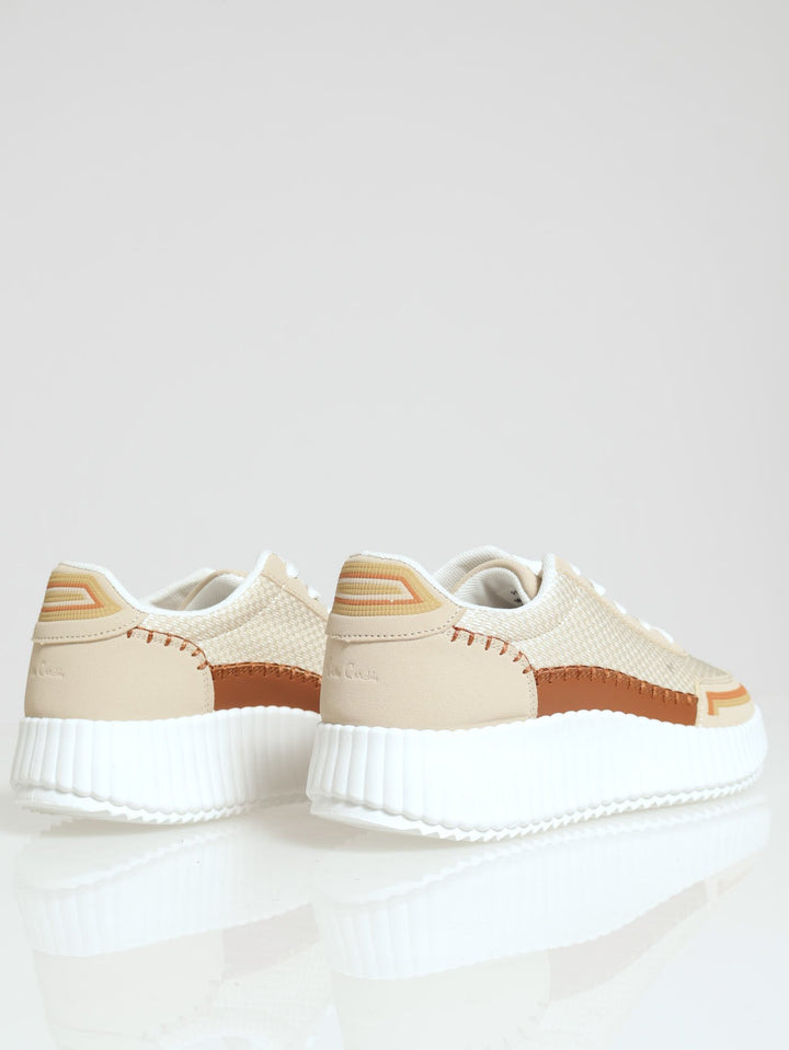 Platform Retro Lace Up Sneaker - Beige