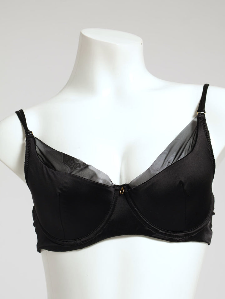 Double Strap Satin Demi Cup Bra - Black