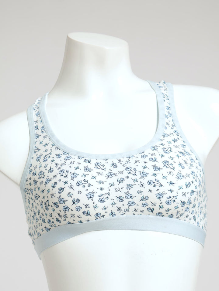 Girls 2 Pack Ditsy Floral Cotton Racerback Bras - Blue