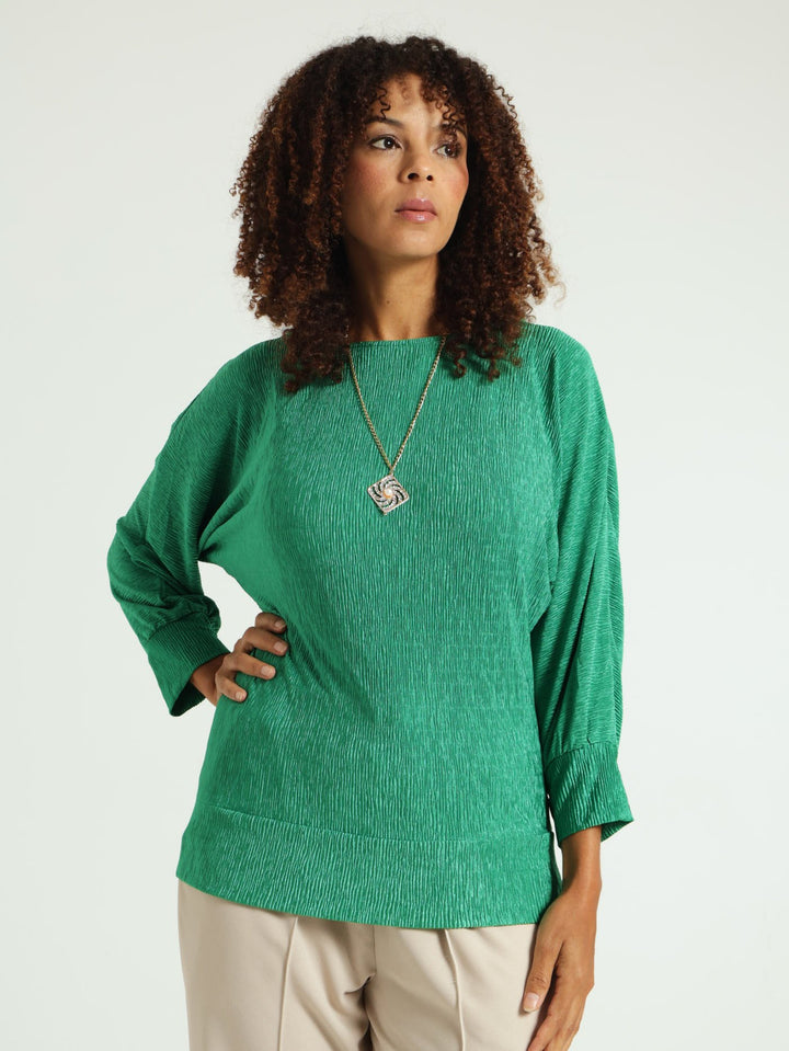 Plisse Top With Necklace - Green
