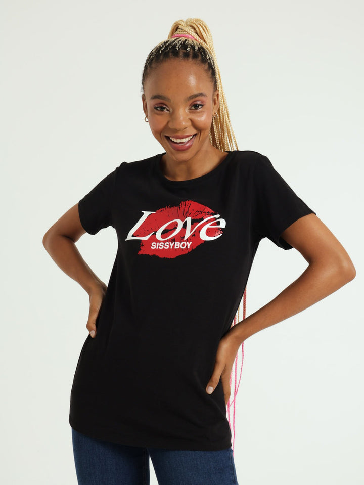 Love Red Lips Tee - Black