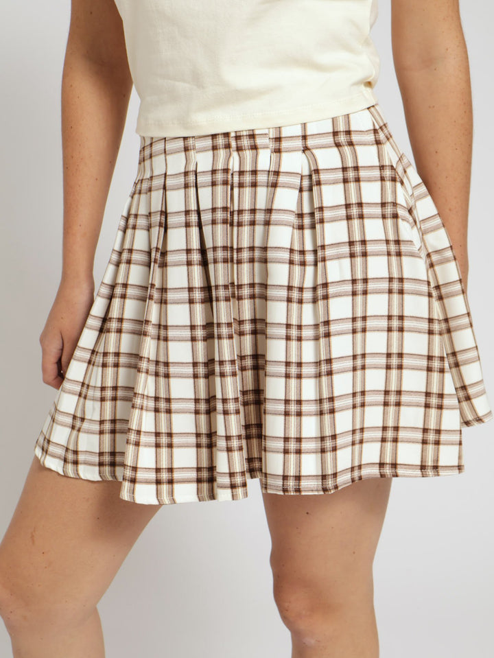 Check Pleated Mini Skirt - Neutral