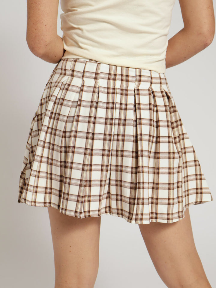 Check Pleated Mini Skirt - Neutral