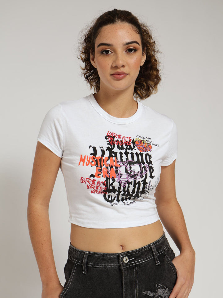 Graphiti Crop Tee - White