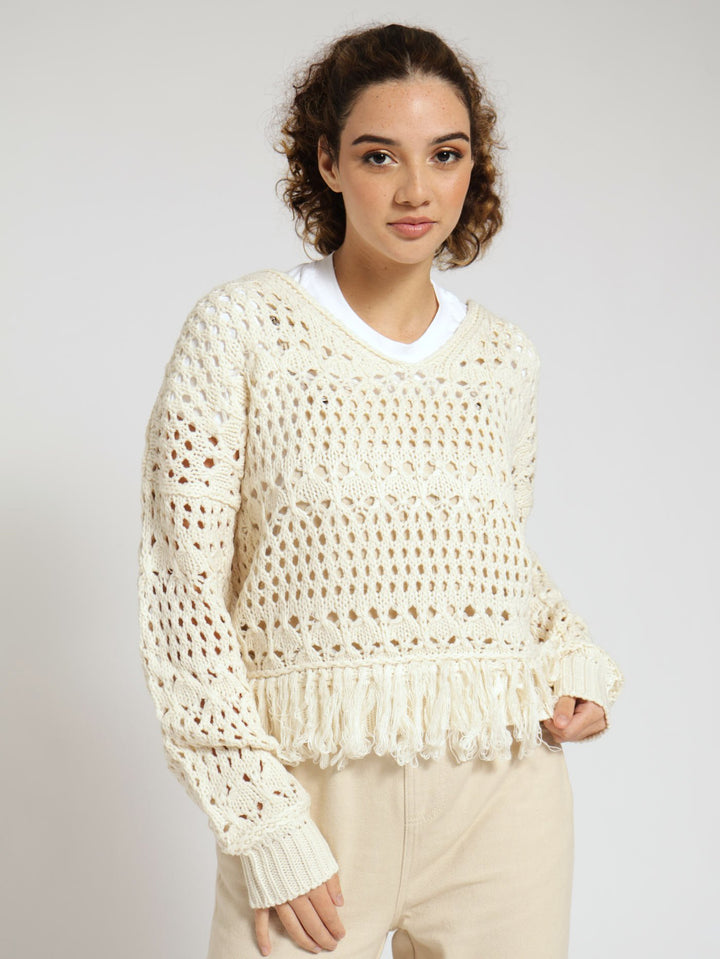 Crochet Tassle Top - Cream