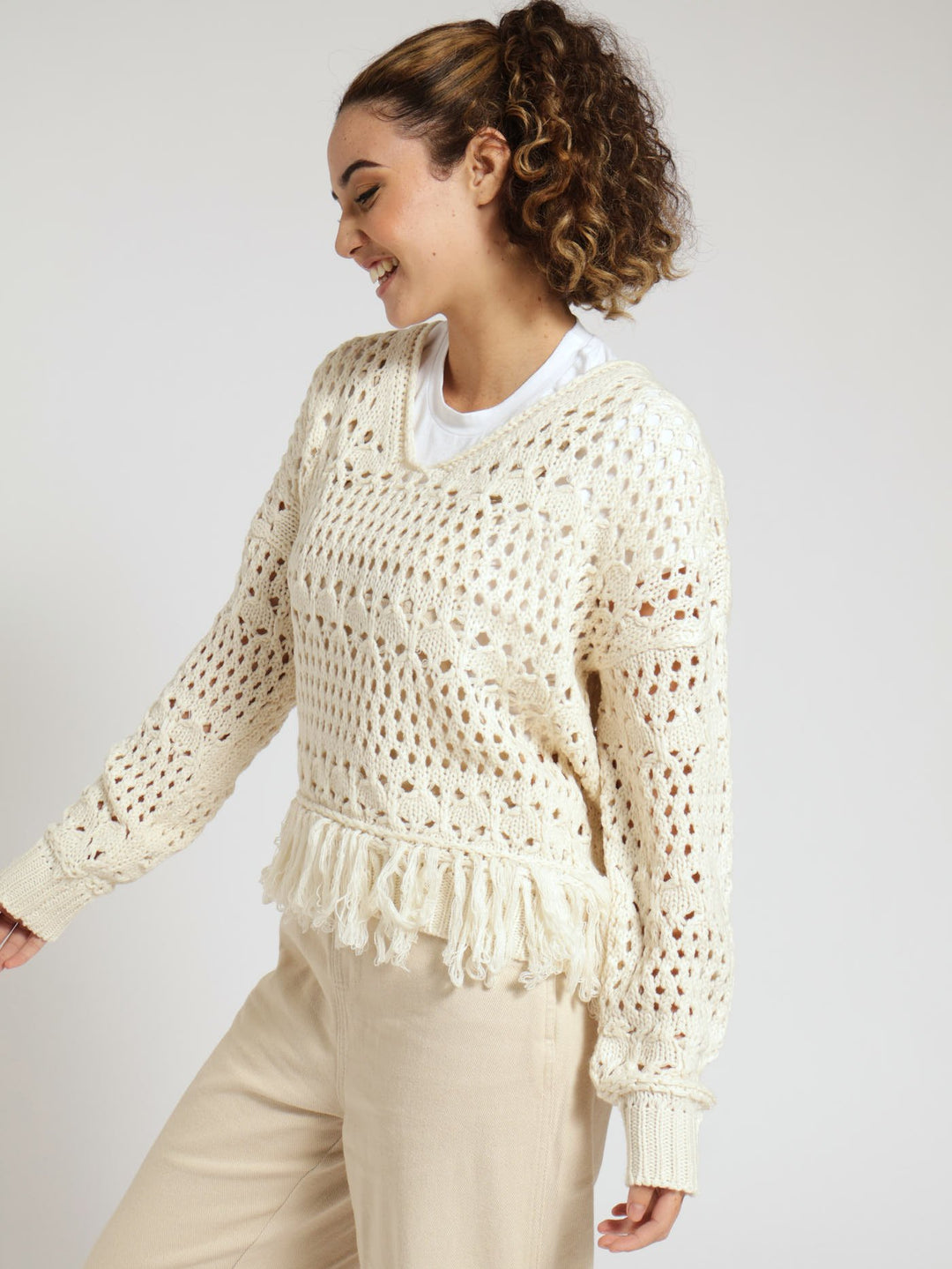 Crochet Tassle Top - Cream