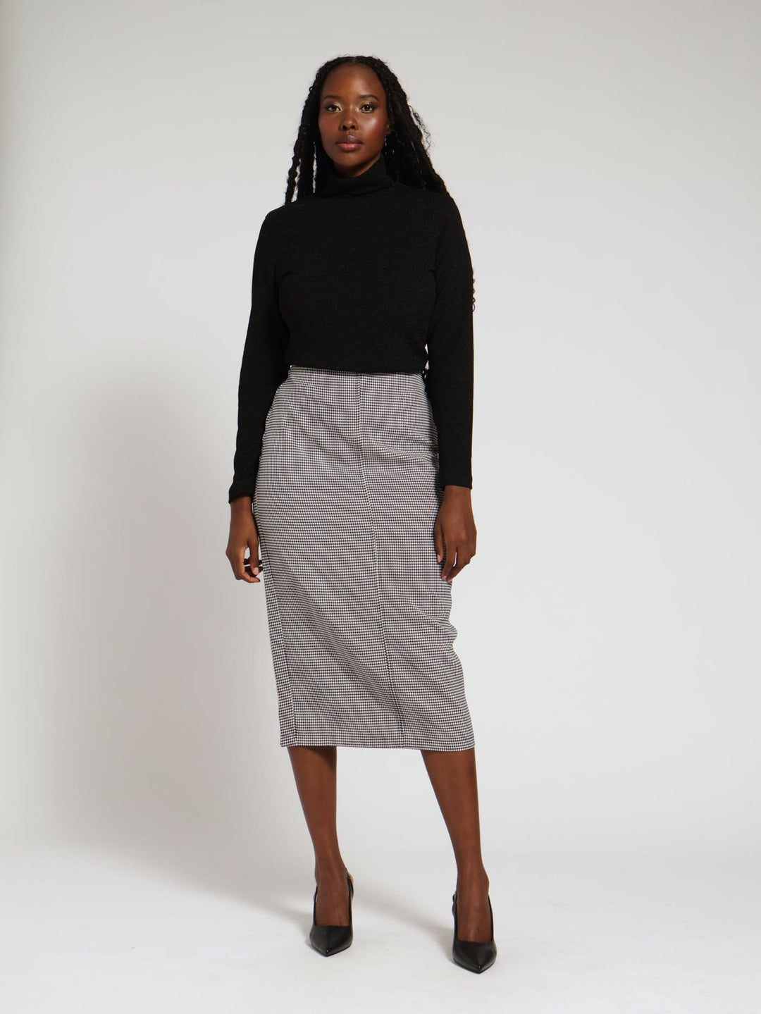 Houndstooth Pencil Skirt - Black/White