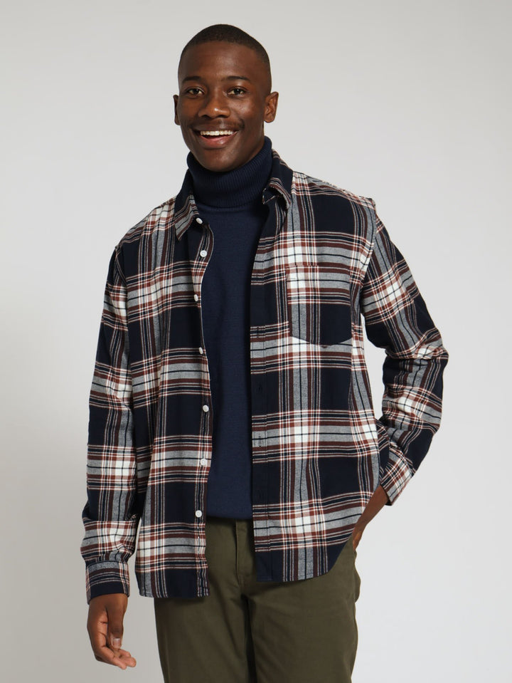 Long Sleeve Plaid Shirt - Navy