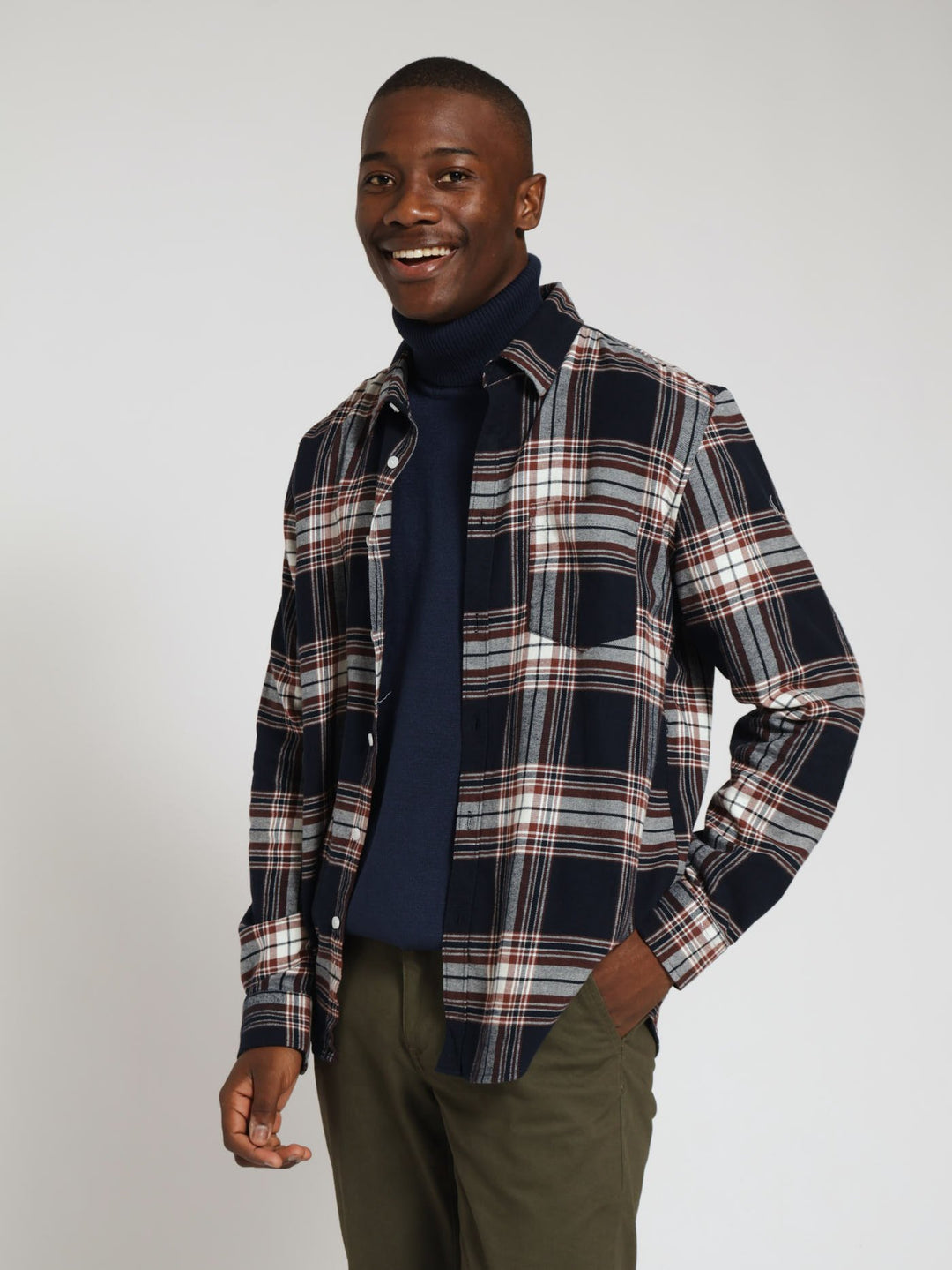 Long Sleeve Plaid Shirt - Navy