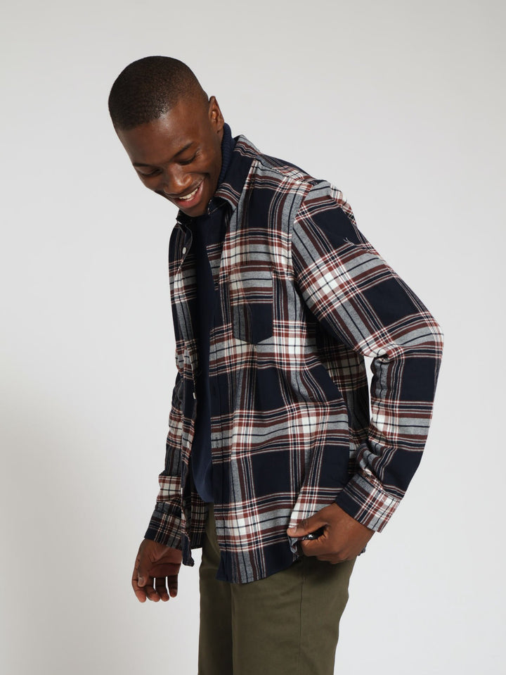 Long Sleeve Plaid Shirt - Navy