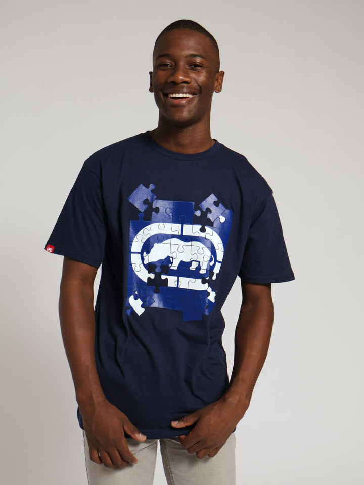 Puzzled Rhino Tee - Navy