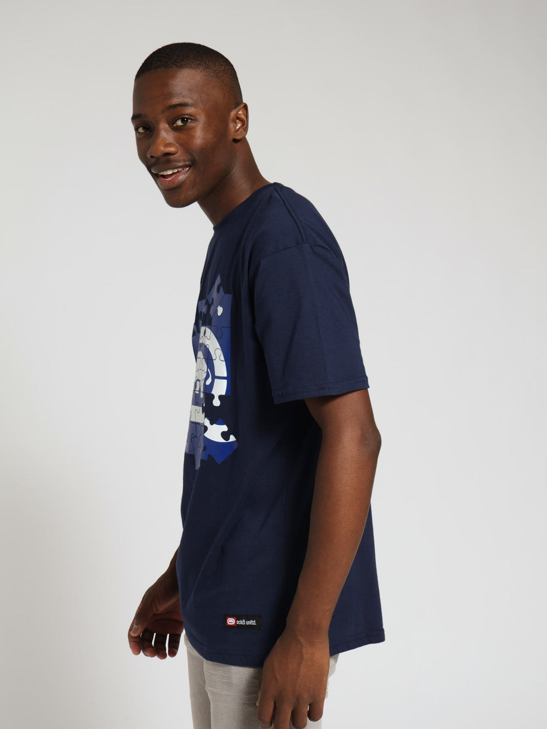 Puzzled Rhino Tee - Navy