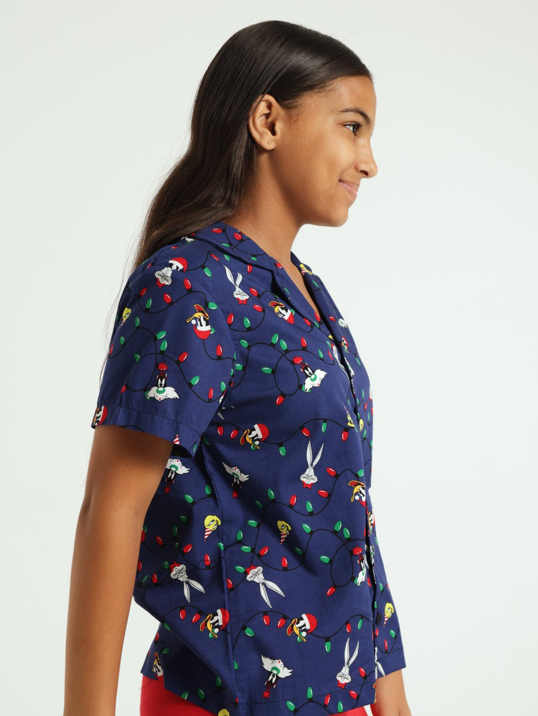 Unisex Looney Tunes Button Through Top - Navy